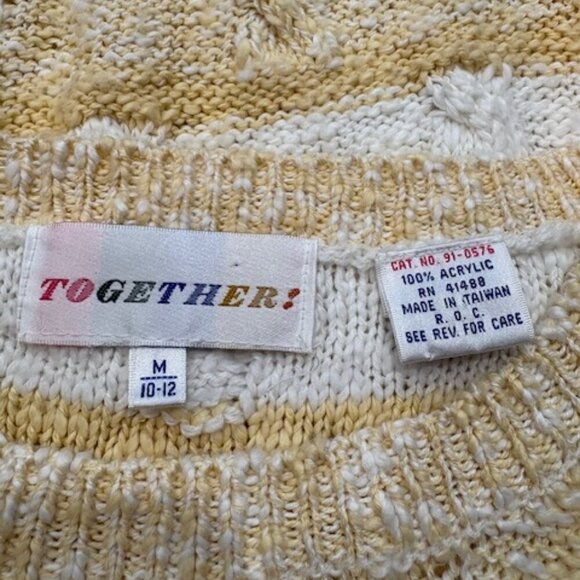 VINTAGE 80’s Together! Cable Knit Short Sleeve Sweater with Ribbed Cuffs & Hem - Picture 7 of 8